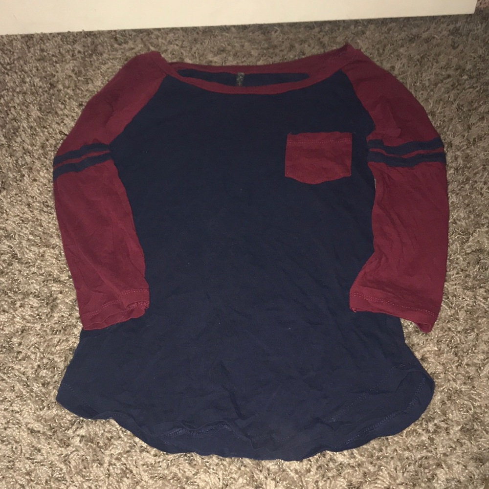 Navy/Burgundy Baseball Tee w/ mid length sleeves